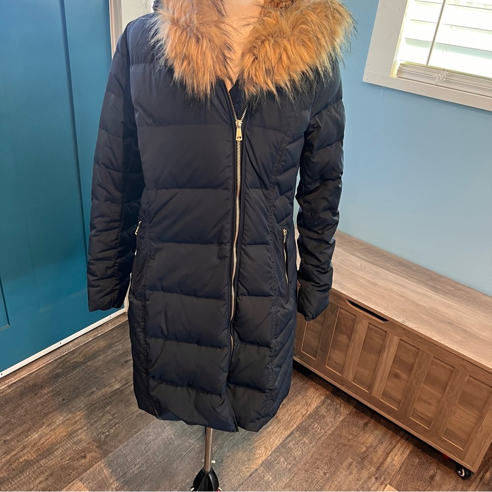 Cole Haan Navy blue Puffer Jacket with Faux Fur Collar